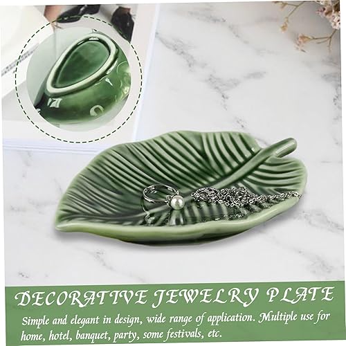 Plateau à bijoux en céramique en forme de feuille vert 10, 9 x 14 cm plateau à bijoux décoratif pour colliers bagues boucles d'oreilles - Nail Gallerys