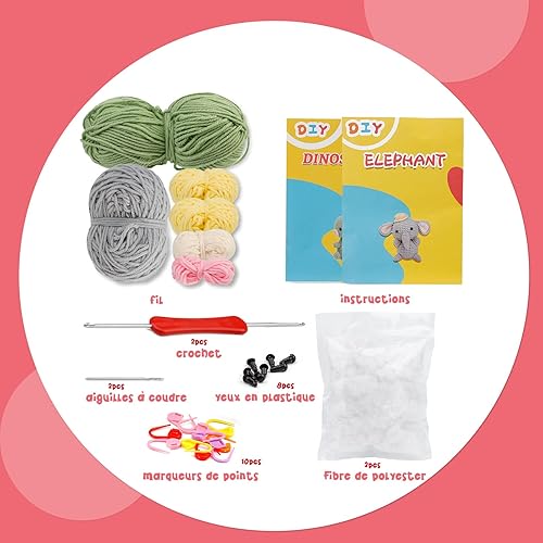 Wamkon Kit de crochet Kit complet de démarrage au crochet Kit d'animaux au crochet d'accessoires tricot avec fil Crochet Crochet Fibre de polyester pour bricolage - Nail Gallerys