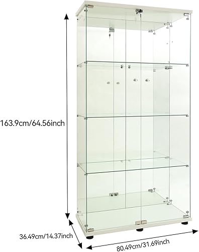 MISNODE Vitrine en Verre à 4 étages, Armoire de Rangement Blanche avec 2 Portes et Laque, Cabinet de curiosités, Armoire en Verre au Sol pour Salon, Chambre, Bureau - Nail Gallerys