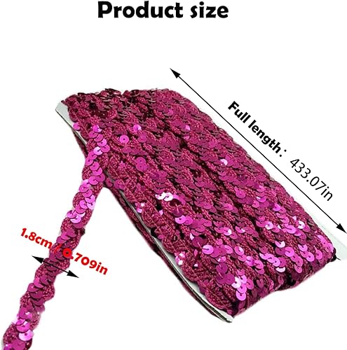 11 Mètres De Long Et 1,8 Cm De Large Élastique Sequin Garniture, Paillettes Ruban, Tissu Paillette Ruban Garniture, Pailleté, pour Vêtements De Mariée, Bijoux, Décorations De Couture, Rouge Rose - Nail Gallerys