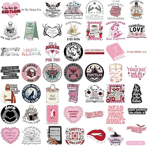 CharmeFleur 50 Pièces Autocollants Romantiques pour Kindle, Ensemble d'Autocollants Holographiques Style Livre Lectures Booktok Paillettes Décalcomanies Vinyle pour Ordinateur Portable, Lecteurs - Nail Gallerys
