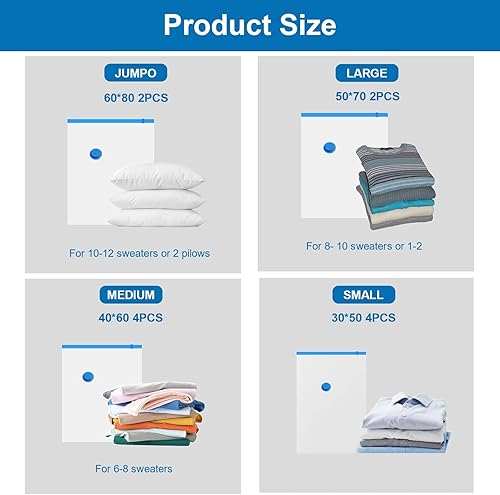 Sacs de Rangement Sous Vide, 12 Pièces Sac Sous Vide Vêtements avec Pompe USB, Réutilisables et Portables, Voyage Accessoires, Compactor Rangement Sous Vide, Idéal pour Vêtements et Voyages - Nail Gallerys