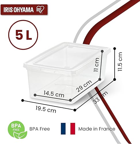 Iris Ohyama, Petite Boite de Rangement Multi-Usages, 5L, Lot de 4, Transparent, Fermeture Facile, Empilable, en Plastique Transparent, pour Vêtement,Etagères, Jouet, Papeterie, Chaussures, CNL-5 - Nail Gallerys
