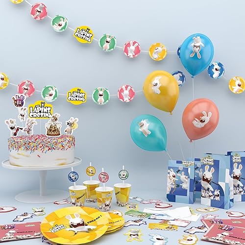 P’TIT CLOWN - Accessoires Décoration d’Anniversaire Enfant - Lapins Crétins™ - Licence Officielle - Assiettes, Gobelets, Serviettes, Confettis, Sachets, Cartes d’Invitation (Centre de table) - Nail Gallerys
