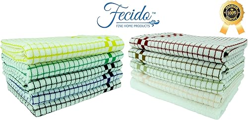 Fecido Torchons de cuisine classiques - très résistants - super absorbants - 100 % coton - serviettes à vaisselle de qualité professionnelle - Torchons de fabrication européenne - paquet de dix, Multi Couleur - Nail Gallerys