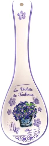 Faye La Violette de Toulouse - Repose Cuillère Céramique Blanche Violettes - 23,5 cm - Nail Gallerys
