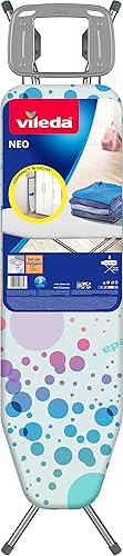 Vileda Neo Planche à Repasser avec Crochets de Suspension, Hauteur réglable, Surface de Repassage compacte 114 cm x 33 cm, Housse 100% Coton avec Mousse, Pieds antidérapants, Fermeture par Traction - Nail Gallerys