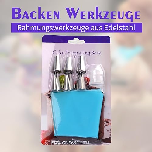 Lot de 8 buses de plastification en acier inoxydable avec 6 buses de plastification + 1 pochette en silicone + 1 connecteur - Design polyvalent - Convient pour la décoration de cupcakes, gâteaux et - Nail Gallerys