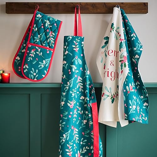 Catherine Lansfield Gant de Cuisine Double en Coton Motif Houx et gui Vert - Nail Gallerys