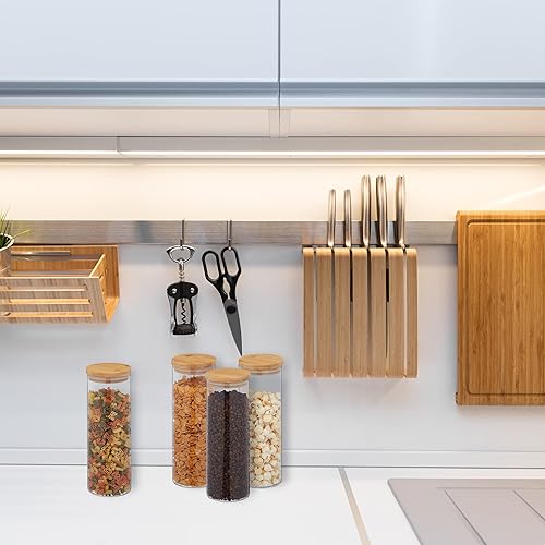 Relaxdays Lot de 4 bocaux en Verre avec Couvercle Bambou, Bocal Conservation, 1600 ML, hermétique, Transparent/Naturel - Nail Gallerys