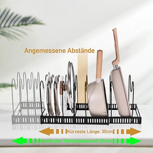 FNLLC Rangement Casserole, Organisateur Casserole Avec 10 Séparateurs Réglables,Rangement Couvercle Cuisine,Rangement des Couvercles, des Assiettes, des Planches à Découper et Des Casseroles. - Nail Gallerys