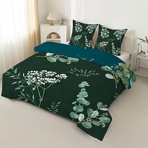 Syhi Qlty Couette 180x200 cm - Couette Imprimée Feuilles De Branches Edredon Réversible Couette Légère en Microfibre pour lit 2 Personnes, Couette sans Houss 4 Saisons et 2 Taies d'oreiller FK3 - Nail Gallerys