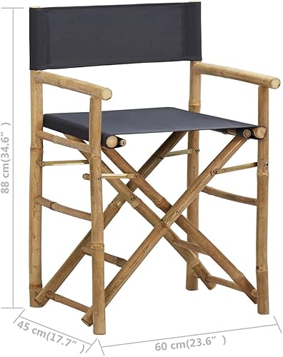 SKM Chaises Pliables de Directeur 2 pcs Gris foncé Bambou et tissu-029 - Nail Gallerys