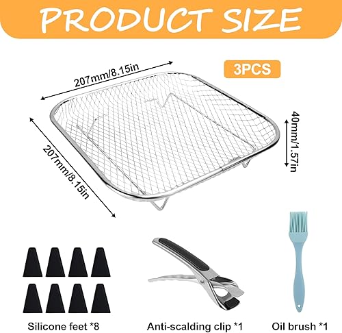 KXVXXV Airfryer Paniers empilables, grille pour friteuse à air chaud, 20 cm, accessoires de friteuse à air chaud Cosori 5,5 L/6 L, pour Ninja Max Pro 6,2 L AF180EU, accessoires Airfryer en acier - Nail Gallerys