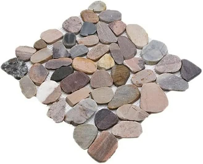 MOS30-0204 Carrelage de galets de rivière, galets découpés, beige, gris, rouge, vert, crème, sable, receveur de douche - Nail Gallerys