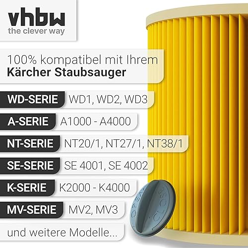 vhbw 1x filtre plissé compatible avec Kärcher WD 2 Plus V-12/4/18/C aspirateur - jaune - Nail Gallerys