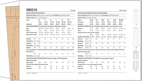 MCCALLS M8516A Patron de couture Caftan pour femme en deux longueurs A (XS-S-M-L-XL-XXL) - Nail Gallerys