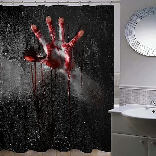 3D Rideau de Douche Mains Sanglantes D'Horreur Rideaux de Douche Mains Sanglantes D'Horreur Imperméable Anti Moisissure Rideau Salle de Bain pour Baignoire Rideau Douche 120 x 180 cm, 8 Crochets - Nail Gallerys