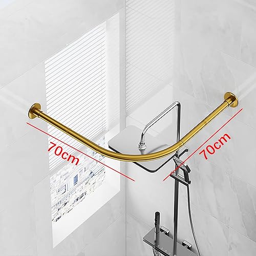Tringle à Rideau De Douche En Forme De L Sans Perçage, Barre De Douche Angle En Métal Universelle, 70 X 70 Cm, Pour Salle De Bain, Baignoire, Magasin De Vêtements, Or - Nail Gallerys