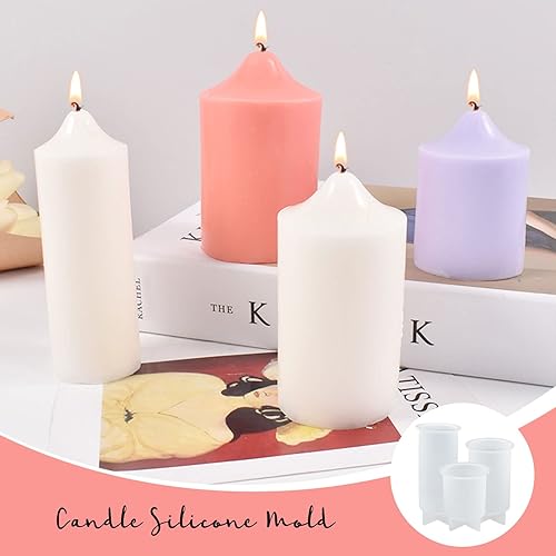 Tuxuzal Lot de 3 Moules à Bougies Silicone 3D pour Bougie - Cylindrique - Réutilisables - Facile à Utiliser - Artisanat en Résine DIY - Nail Gallerys