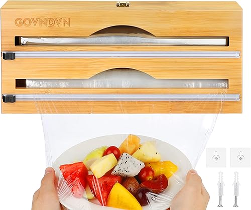 2 en 1 Bambou Distributeur-Papier-Aluminium Distributeur-Film-Alimentaire D'Organisateur-Papier Parchemin en Aluminium-Rangement Coupe-Film-Alimentaire pour Tiroir de Cuisine - Nail Gallerys