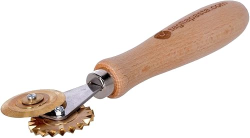 Roulette découpe pâte, découpe pâte fraîche, tortellini, coupe ravioli | Deux Roues en laiton Dentées et Eisses diamètre 38 mm Avec manche en bois - Nail Gallerys