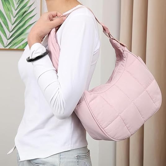 Générique Nylon Half Moon Crossbody Bag for Women,Waterproof Dumpling Shoulder Bag Tote Bags,Trendy Small Quilted Hobo Purse - Nail Gallerys