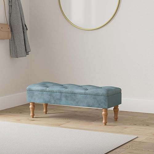 Atmosphera - Banc Coffre Bleu - Velours matelassé - Nail Gallerys