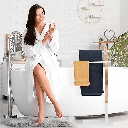 Relaxdays Porte-Serviettes Autonome, Support à torchons avec 2 Barres, pour lavettes, Bois & métal, Blanc/Naturel - Nail Gallerys