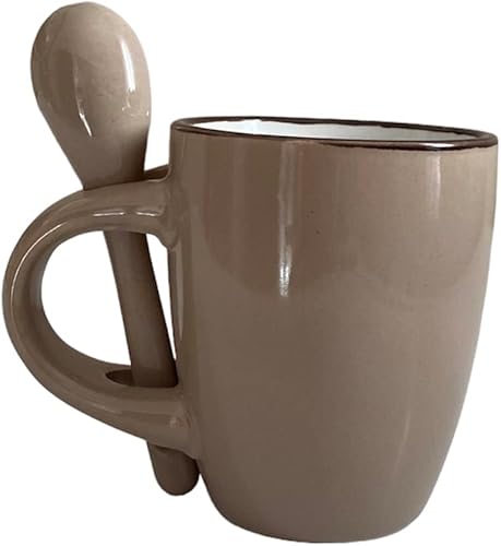 Tasse à café, tasse à café en céramique avec cuillère, tasse avec inscription « I Love Coffee », hauteur 6,5 cm, capacité 65 ml (blanc taupe) - Nail Gallerys