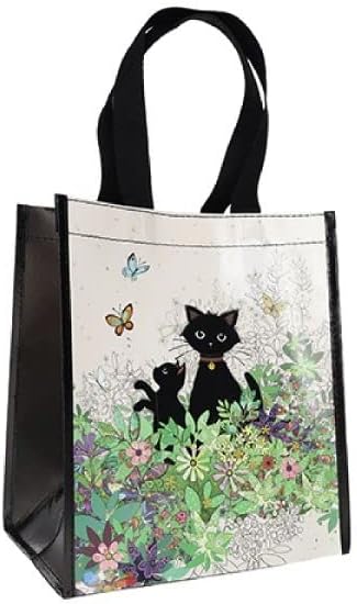 KIUB Cabas de courses en matière recyclée - Chat et son chaton au jardin- format 30 * 26 cm avec épaisseur de 16CM - Nail Gallerys