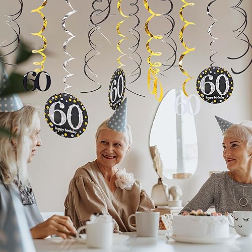 AINIUNIU 12 pièces Spirales Décoratives pour 60e Anniversaire, Décorations de Plafond à Tourbillons Suspendus, pour Femme Homme 60 ans, Mariage, Anniversaire Décoration de Fête - Nail Gallerys