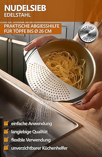 4smile Passoire de Cuisine – Filtre en Acier Inoxydable Ø 26 cm, Design Compact et Stable pour Pâtes et Aliments - Nail Gallerys