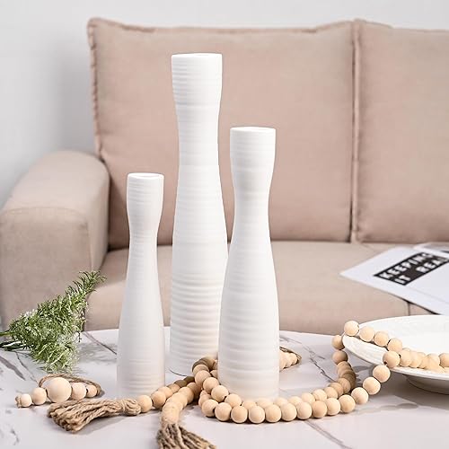 Lot de 3 vases en céramique, blancs, mats, modernes, minimalistes, décoratifs, pour herbe de la pampa et fleurs, fabriqués à la main - Nail Gallerys