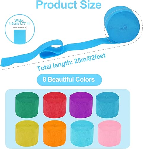 8 Rouleaux de Papier Crépon Coloré, Bande Décorative en Papier Crépon, Serpentins Multicolores pour Mariage, Carnaval, Événements Festifs et Projets Créatifs, Rubans 4,5 cm x 25 m - Nail Gallerys