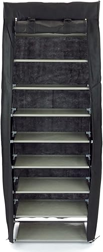PrimeMatik - Armoire de Rangement et Chaussures en Tissu 60 x 30 x 160 cm Noir avec Porte Rouleau - Nail Gallerys