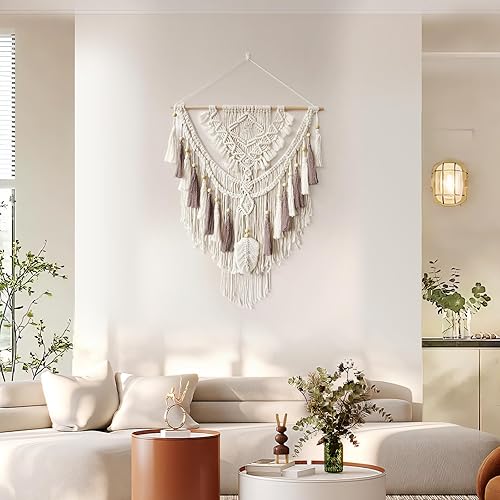 lokeisna Tenture murale en macramé, tapisserie tissée beige et rose poudré faite à la main, décoration murale en macramé, galerie et chambre d'enfant, dimensions : 95 x 70 cm (L x l) - Nail Gallerys