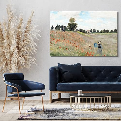 Printed Paintings Impression sur Toile (120x80cm): Claude Monet - Champ de Pavot - Nail Gallerys