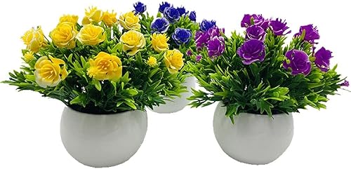 Fycooler Fleurs Artificielles Plantes Lot de 3 Petites Plantes Artificielles en Pot - Tricolore - Pour l'intérieur et l'extérieur - Décoration pour Salle de Bain, Salon, Maison, Bureau, Maison, Balcon - Nail Gallerys