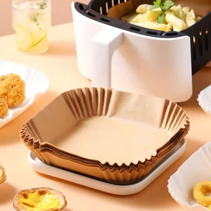 Papier friteuse à air, 100 pièces papier Air Fryer carré sans BPA 16-20 cm, matériau sûr et durable, papier pour friteuse à air parfait pour Cosori Cecotec 3-4,5 L - Nail Gallerys