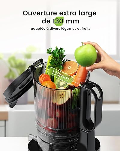 Amzcoo Slow Juicer, extracteur de jus de 130 mm et récipient à jus de 1,8 l, presse à froid pour légumes et fruits entiers, facile à installer et à nettoyer, sans BPA - Nail Gallerys