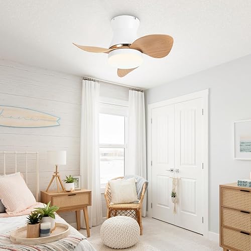 YOLEDY 53cm Mini Ventilateur de Plafond Silencieux avec Lumiere et Telecommande, Petit Ventilo Plafond avec Lumière, Réversible 3 Pales, Moteur DC, Dimmable, Fonction Mémoire, 6 Vitesses, Blanc - Nail Gallerys