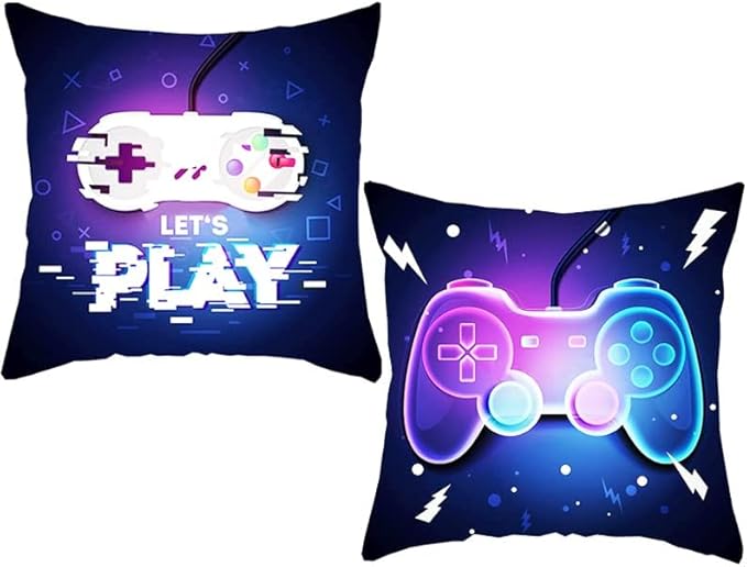 GiantGo Lot de 2 housses de coussin sur le thème du jeu vidéo avec motifs de jeux vidéo et mots pour canapé, lit, housse de coussin décorative avec motifs de manette de jeu, 45,7 x 45,7 cm - Nail Gallerys
