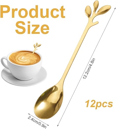 12 Pièces en Acier Inoxydable en Forme de Feuille Petite Cuillère à Dessert, 12cm en Acier Inoxydable Cuillere a Cafe, Mini Or Petite Cuillère, Cuillere Chocolat Chaud pour L'eau, Thé, Lait, Desserts - Nail Gallerys