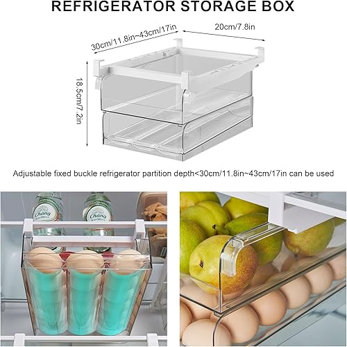 Fangoo Organiseur de rangement pour réfrigérateur et congélateur avec rail coulissant réglable avec Poignée Boîte De Rangement pourLégumes Viande Fruits œufs - Nail Gallerys