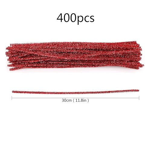 Cure-pipes à paillettes,400 pièces de cure-pipes métalliques de Noël Tinsel Chenille pour artisanat créatif bricolage,arts,mariage,maison,fête,décoration de vacances (rouge,or,argent,vert) - Nail Gallerys