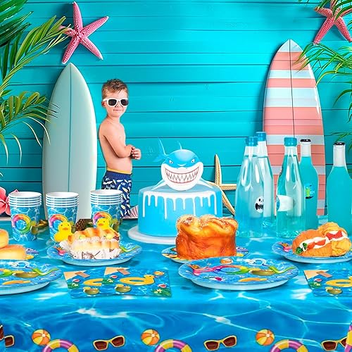 Fournitures Fête D'été à la Piscine,97pcs Ensemble de Vaisselle D'anniversaire de Piscine-Assiettes et de Serviettes de Fête Gobelets et Nappe pour la Décoration de Piscine D'été - Nail Gallerys