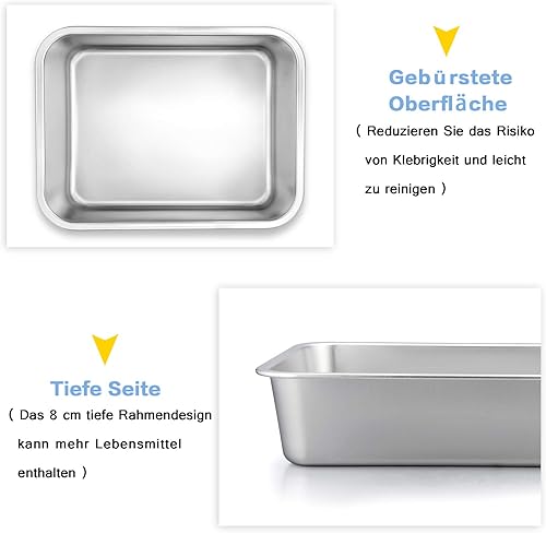 Homikit Lot de 2 moules à gratin rectangulaires en acier inoxydable - 32,5 x 25,5 x 8 cm - Parfaits pour lasagnes, marguerites et brownie - Résistants à la chaleur et passent au lave-vaisselle - Nail Gallerys