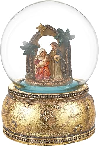 Baroni Home Boule de neige en verre, résine et acier, globe de neige de Noël, décoration élégante de Noël, diamètre 10 cm, boîte à musique - Nail Gallerys