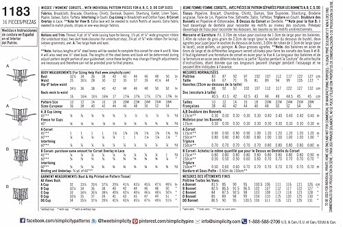 Simplicity 1183 Taille AA 10/12/14/16/45,7 cm Patrons de Corsets et Plus Taille Patron de Couture Blanc - Nail Gallerys